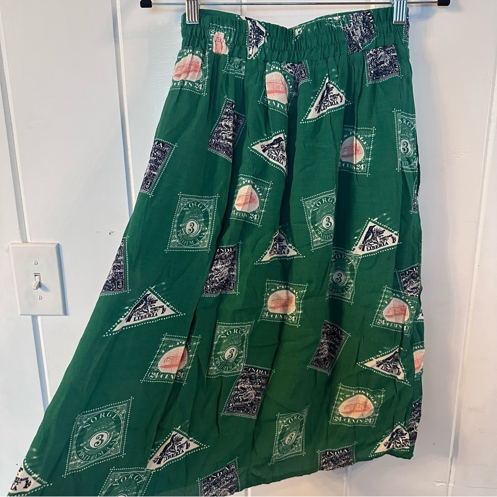 Anthropologie Green Graphic Midi Skirt - Picture 4 of 6